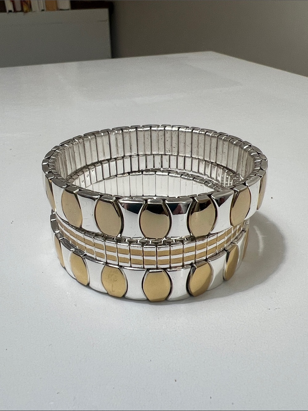 Two-Tone Silver and Gold Stretch Bracelets - Estate